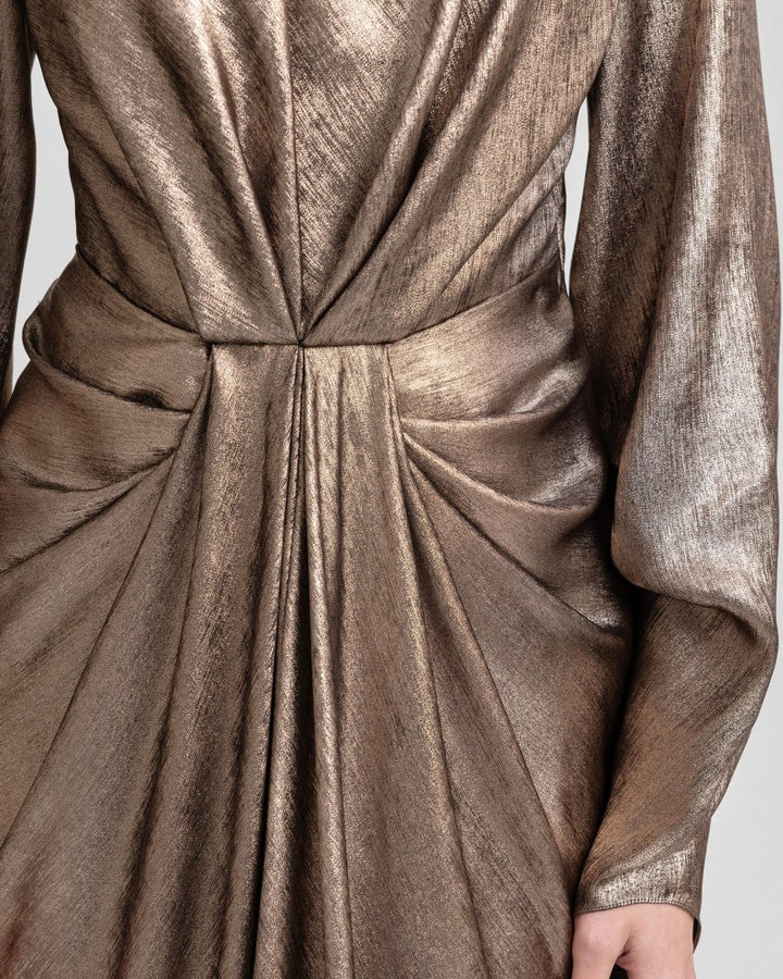 Draped Lamé Dress with Ruffles - Gemy Maalouf