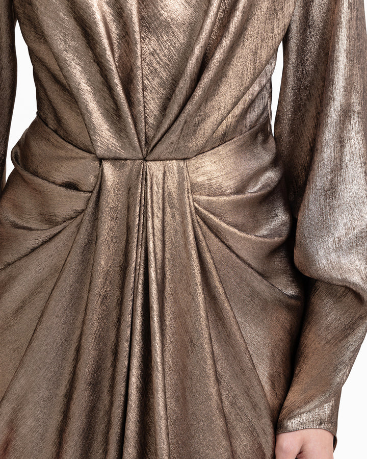 Draped Lamé Dress with Ruffles