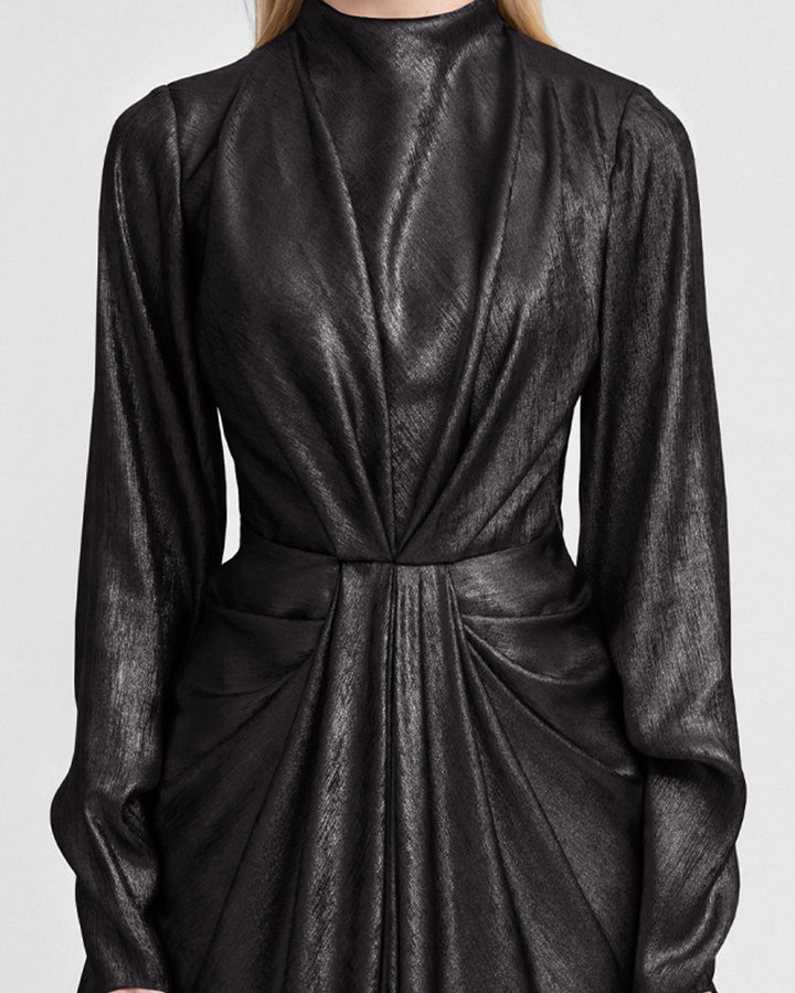 Draped Lamé Dress with Ruffles