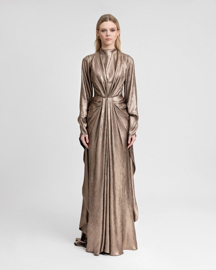Draped Lamé Dress with Ruffles - Gemy Maalouf