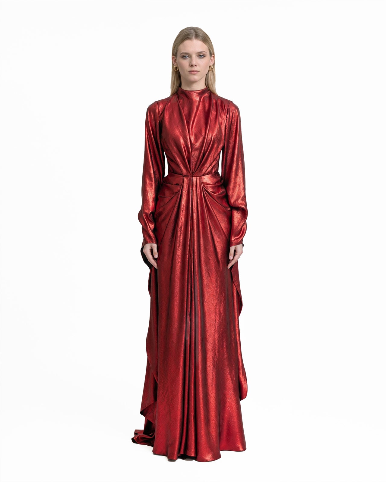 Draped Lamé Dress with Ruffles
