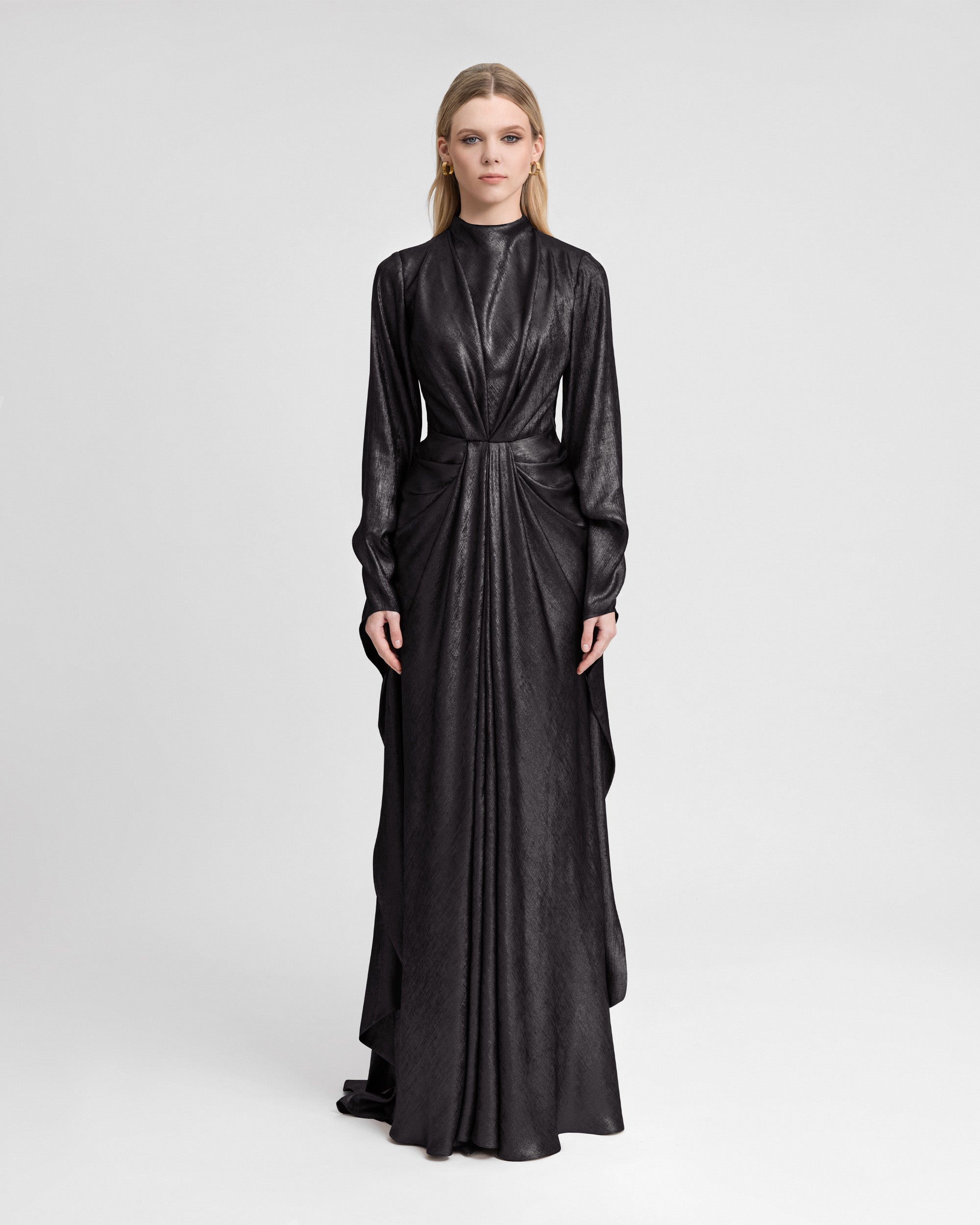 Draped Lamé Dress with Ruffles