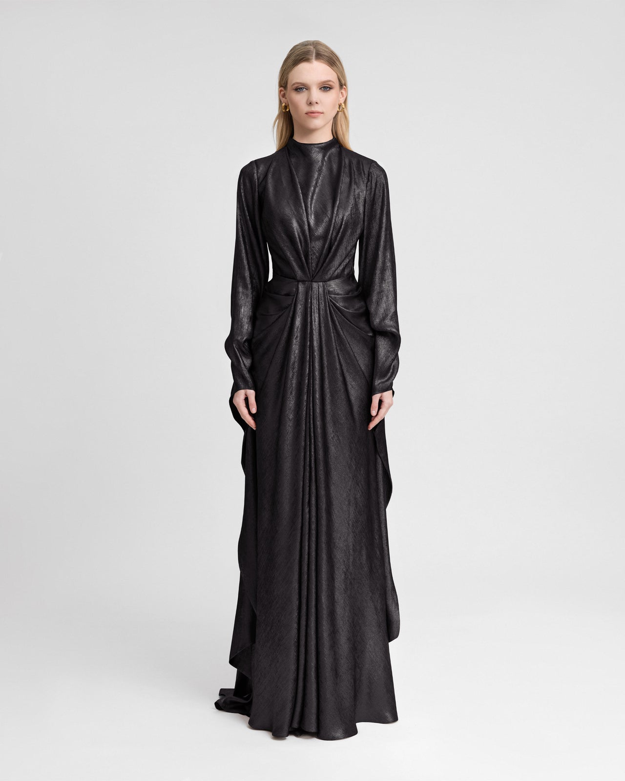 Draped Lamé Dress with Ruffles