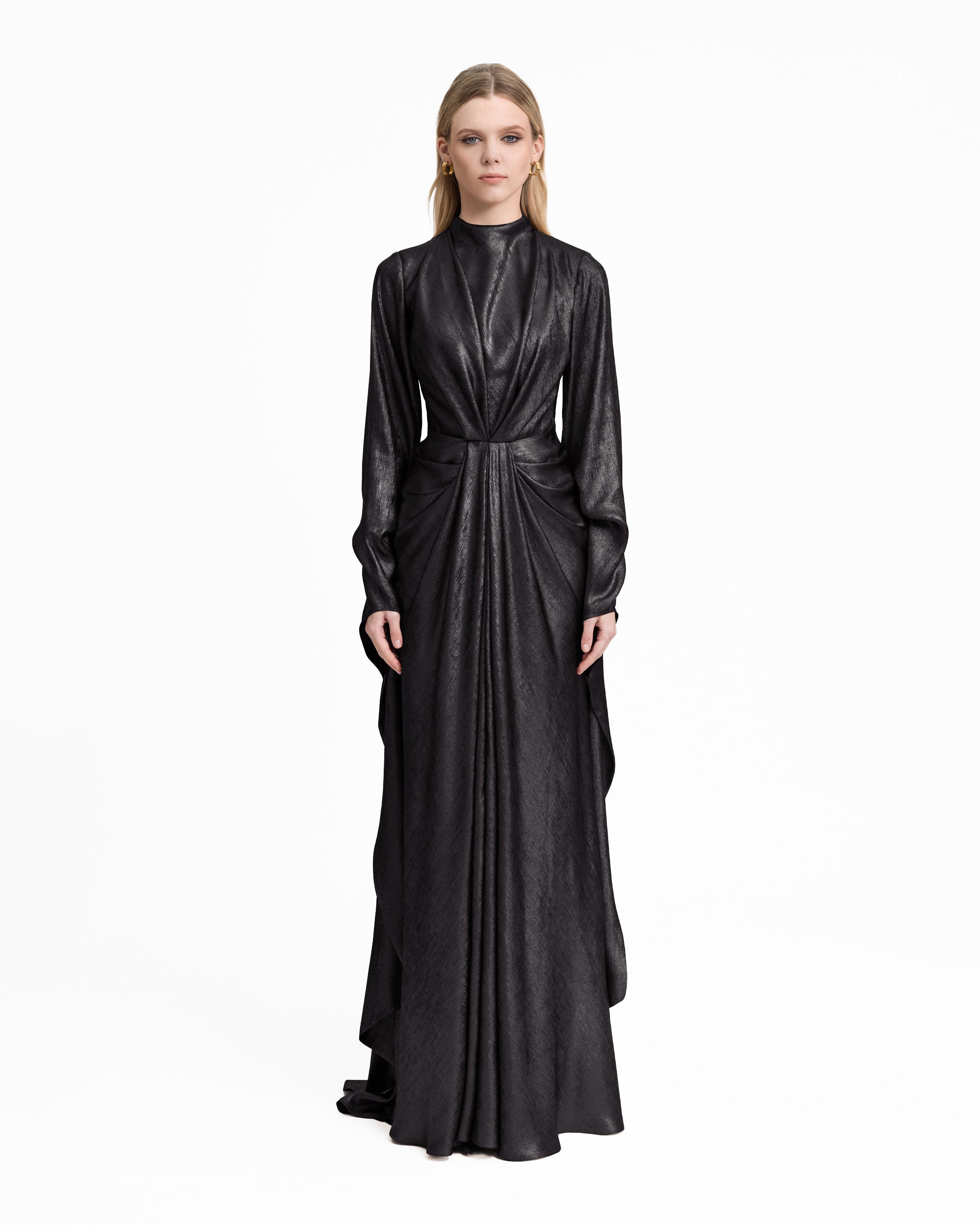 Draped Lamé Dress with Ruffles