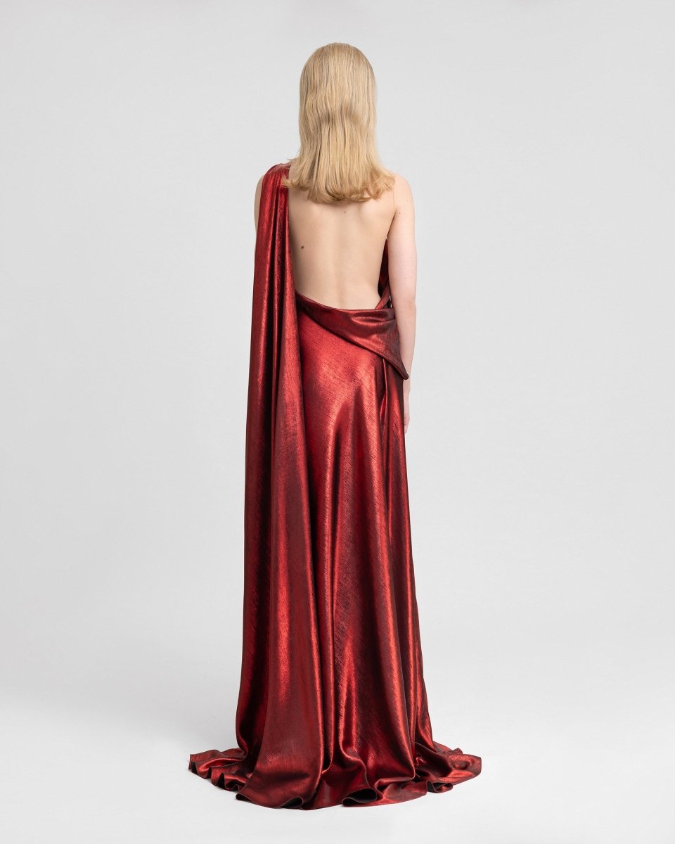 Asymmetrical Lamé Dress with Cape Back - Gemy Maalouf