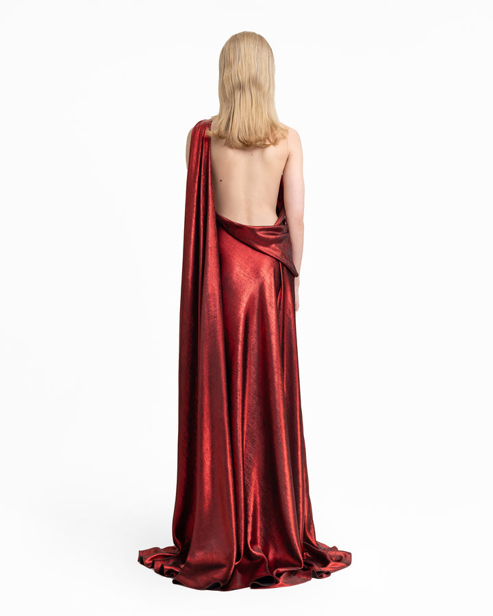 Asymmetrical Lamé Dress with Cape Back