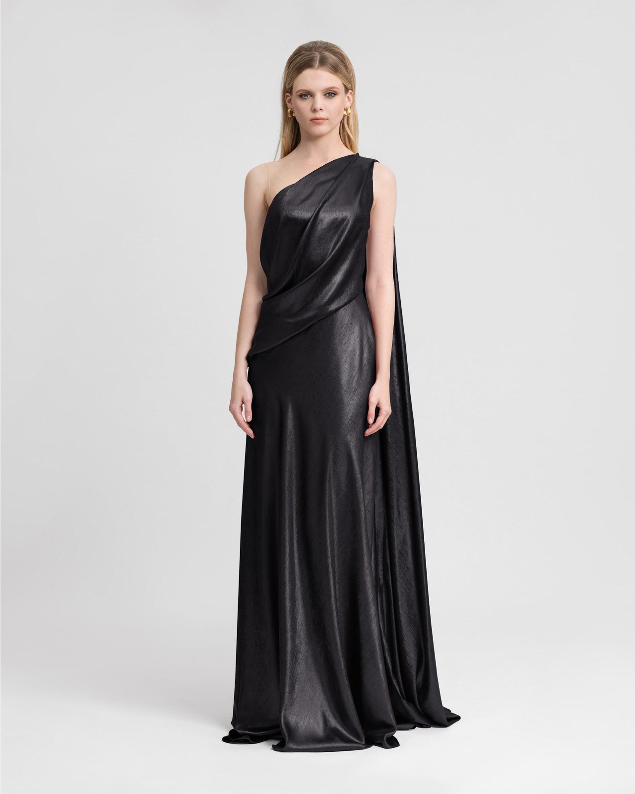 Asymmetrical Lamé Dress with Cape Back