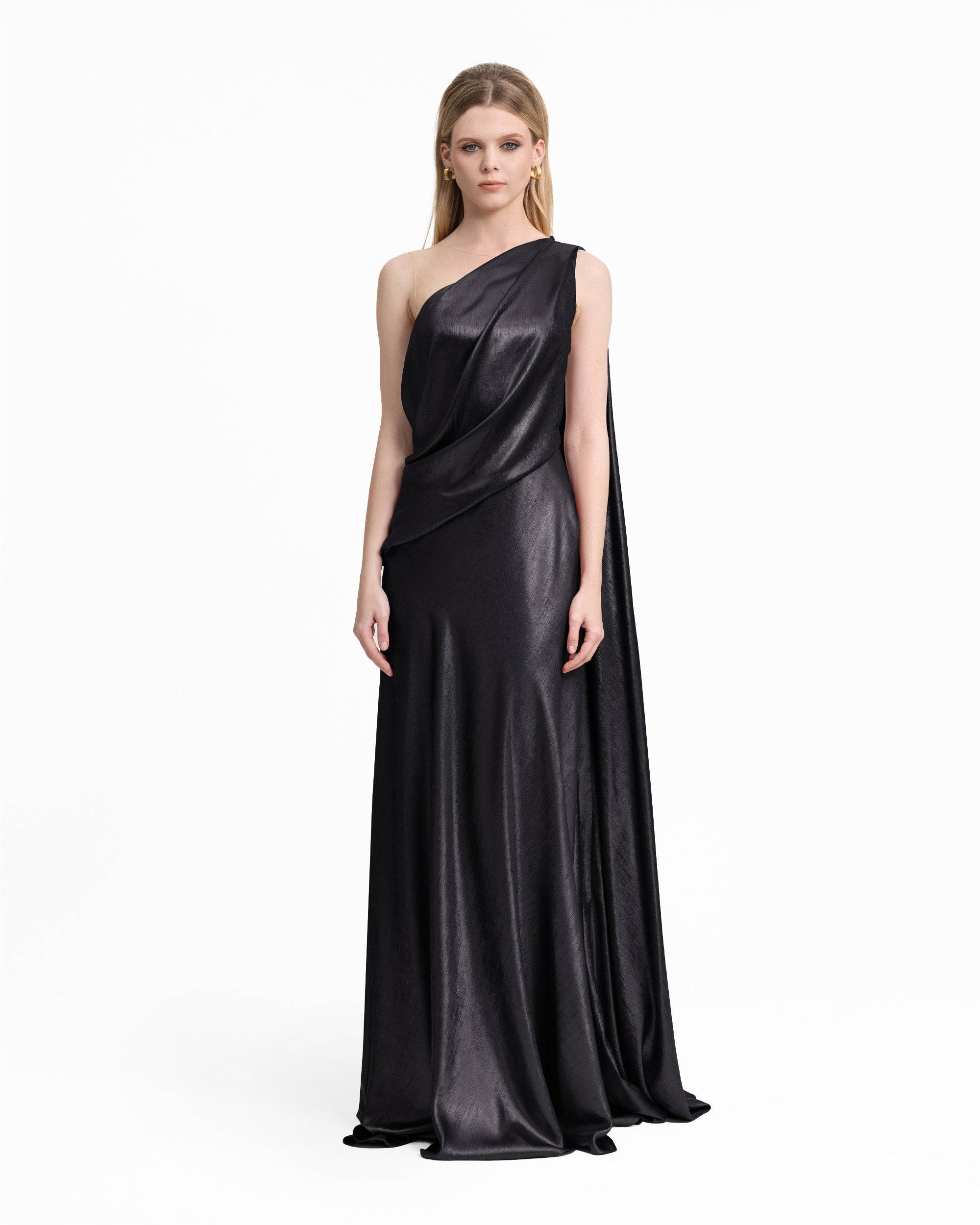 Asymmetrical Lamé Dress with Cape Back