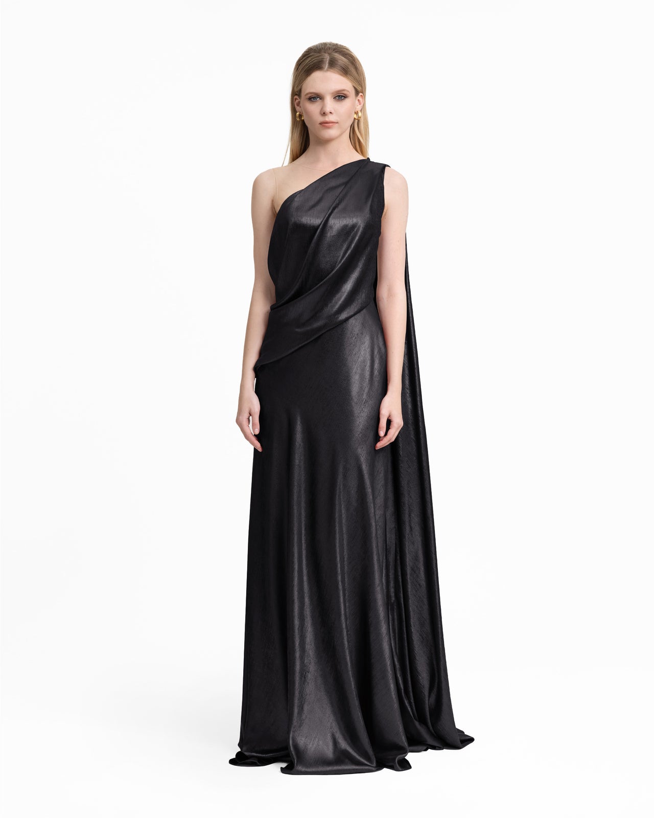 Asymmetrical Lamé Dress with Cape Back