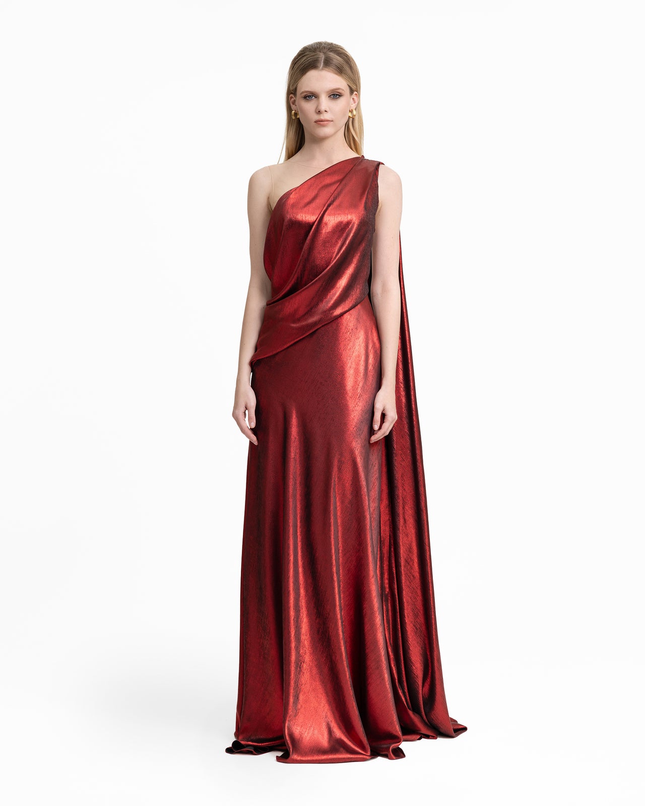 Asymmetrical Lamé Dress with Cape Back