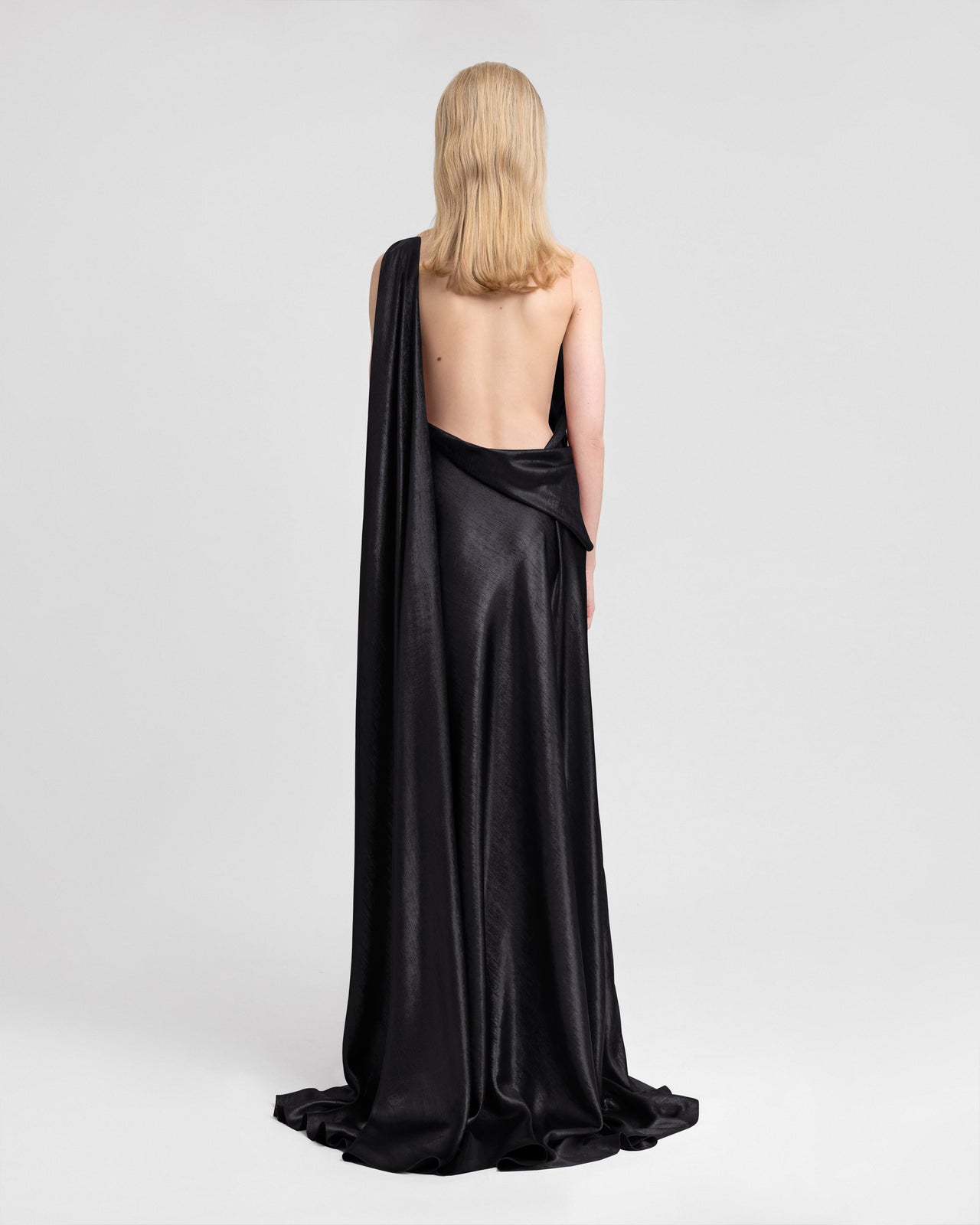 Asymmetrical Lamé Dress with Cape Back