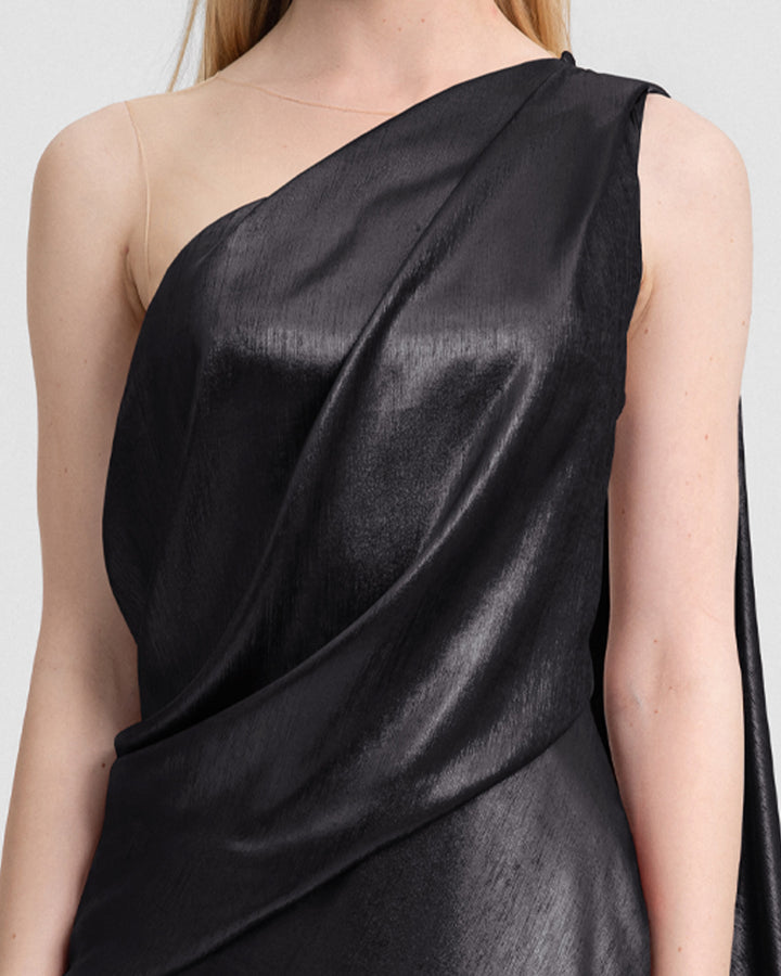 Asymmetrical Lamé Dress with Cape Back