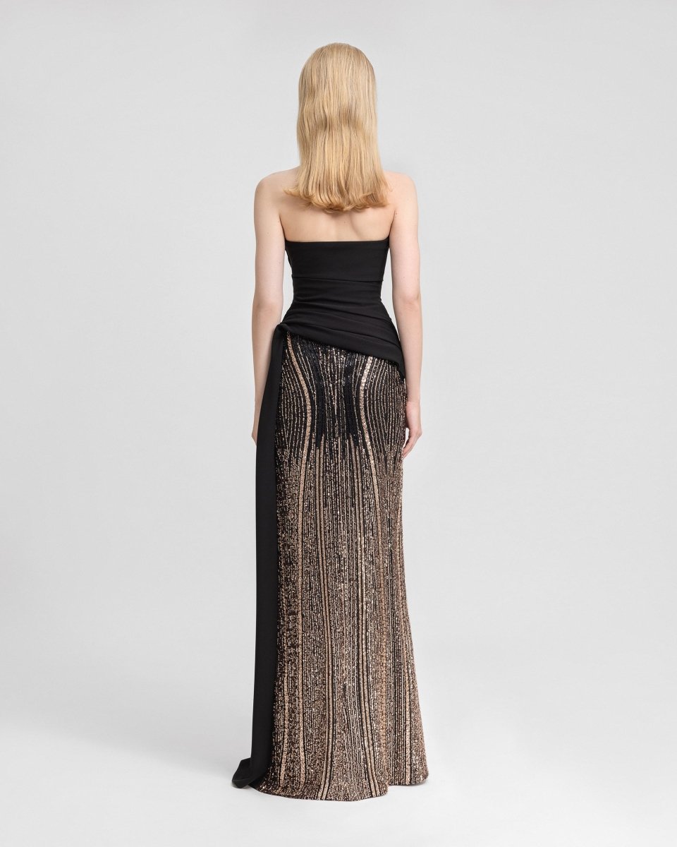 Strapless Draped Dress with Beaded Overskirt - Gemy Maalouf