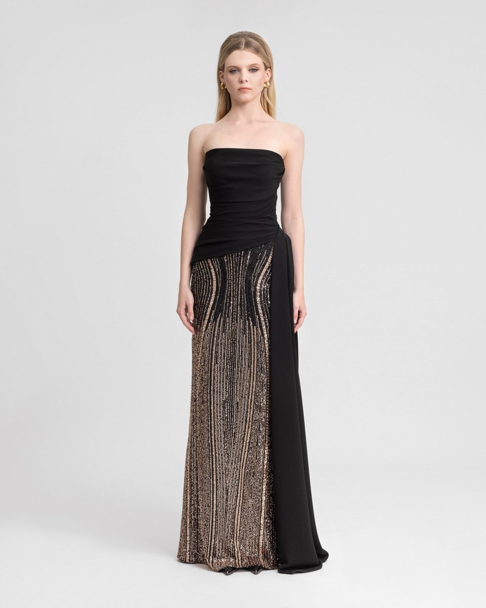 Strapless Draped Dress with Beaded Overskirt - Gemy Maalouf