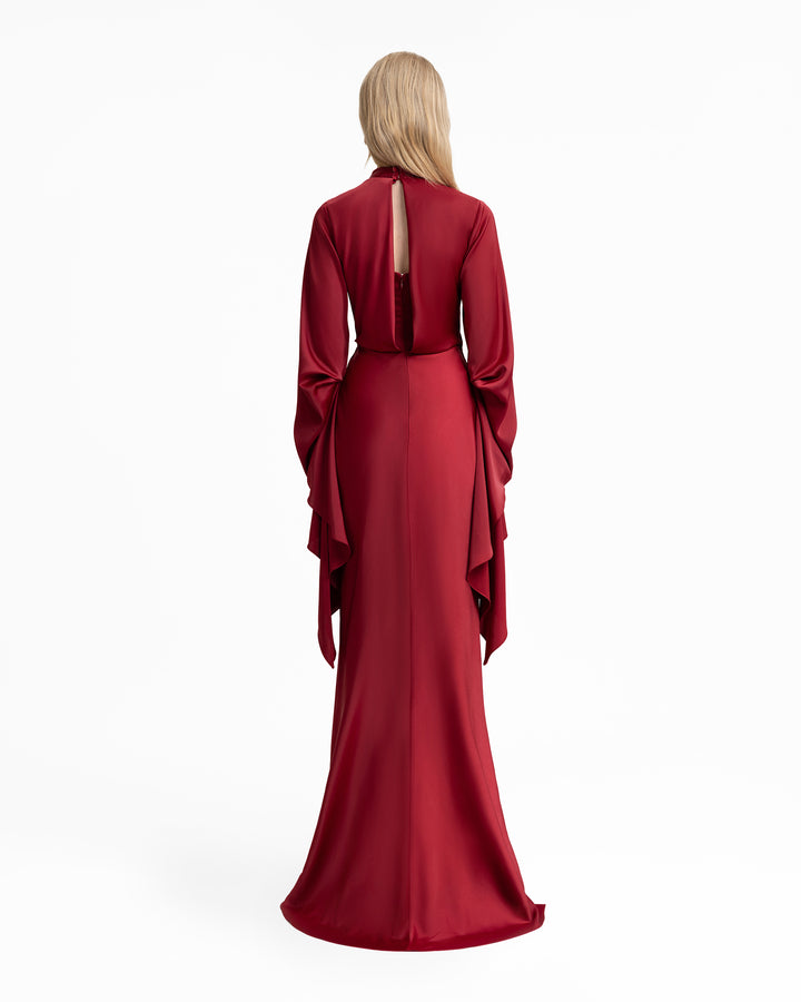 Draped Waist Dress with Ruffled Sleeves
