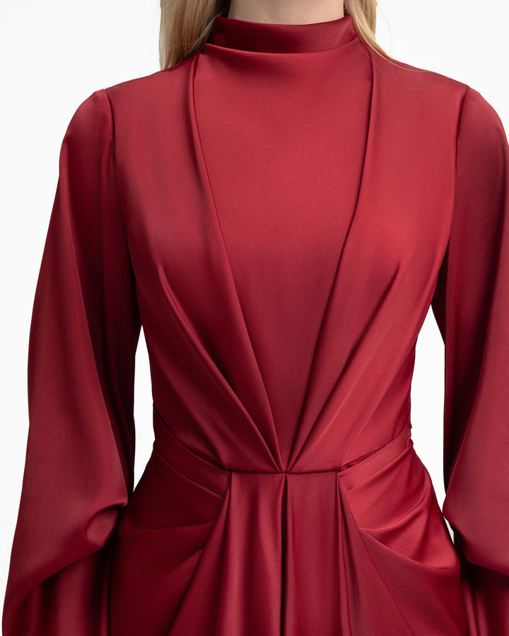 Draped Waist Dress with Ruffled Sleeves