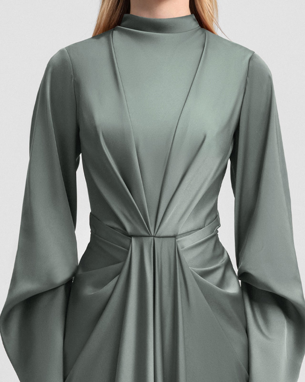 فستان بخصر مكسر وأكمام مزمومة