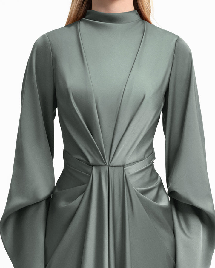 Draped Waist Dress with Ruffled Sleeves