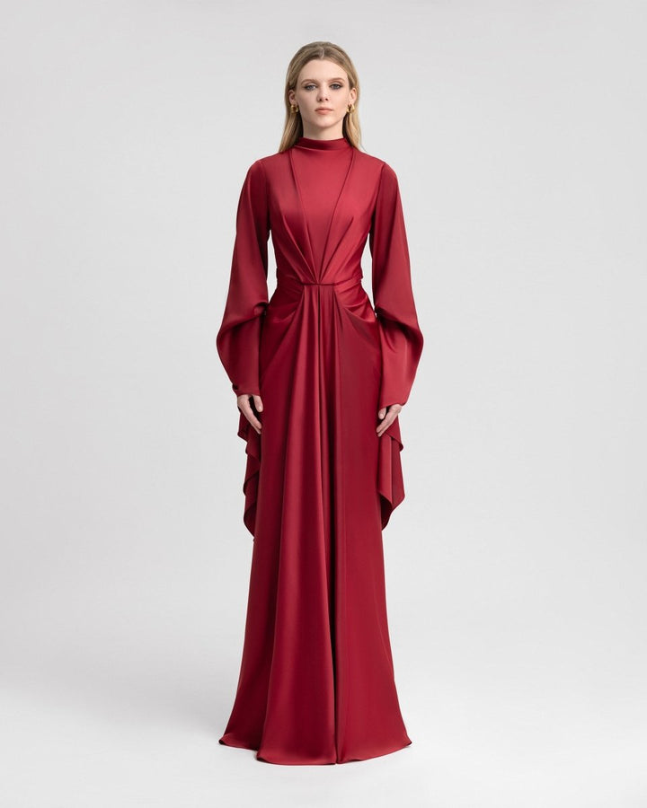 Draped Waist Dress with Ruffled Sleeves - Gemy Maalouf