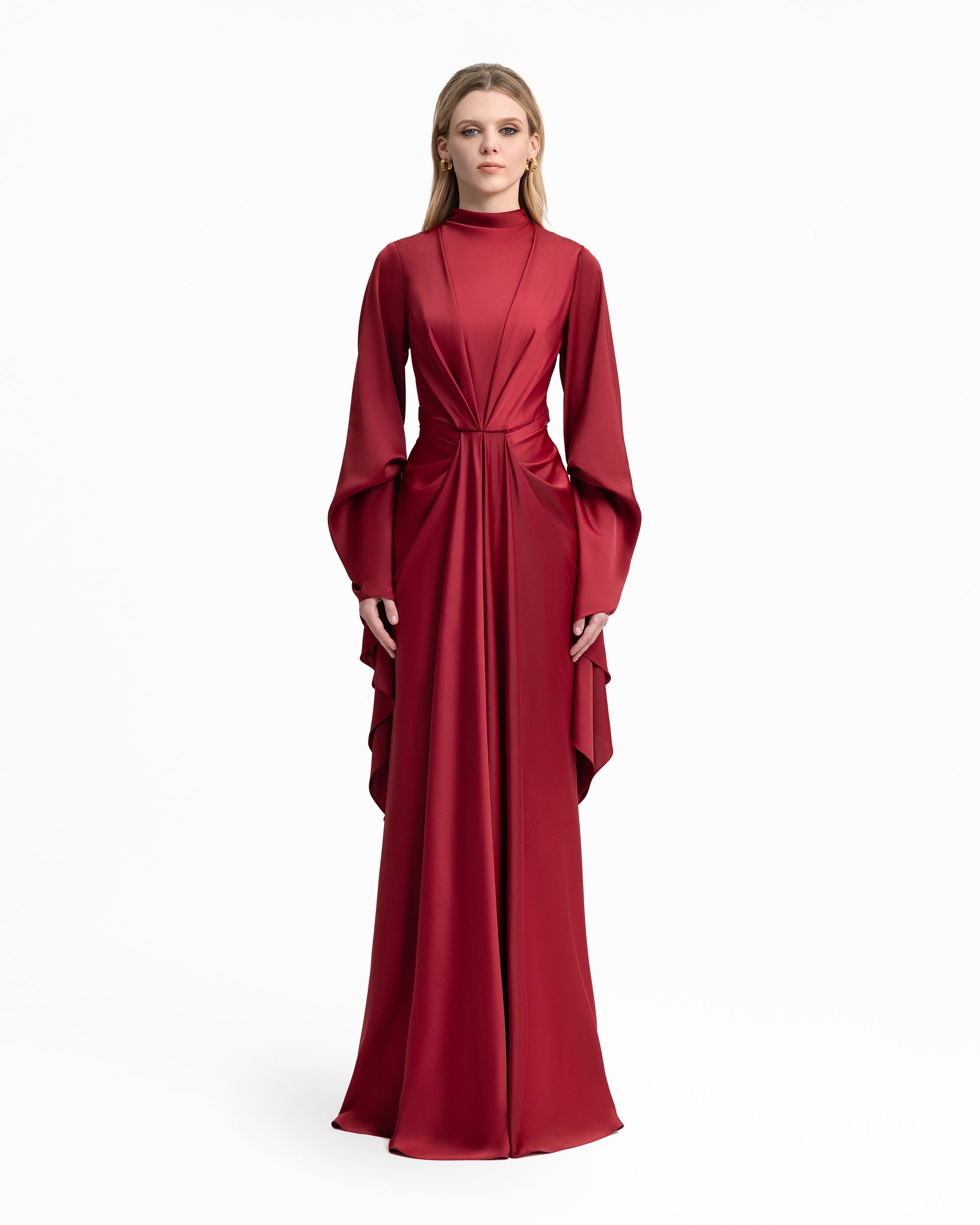 Draped Waist Dress with Ruffled Sleeves