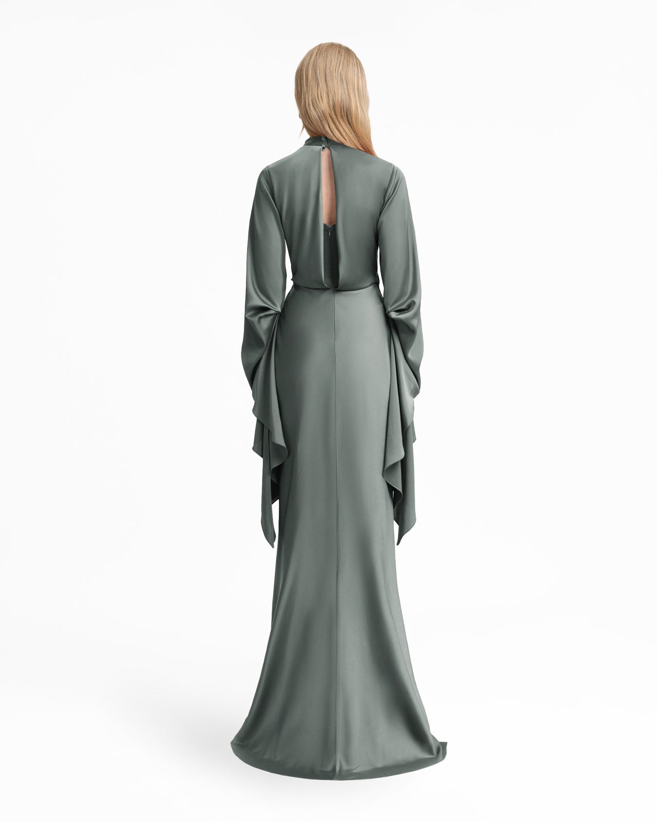 Draped Waist Dress with Ruffled Sleeves