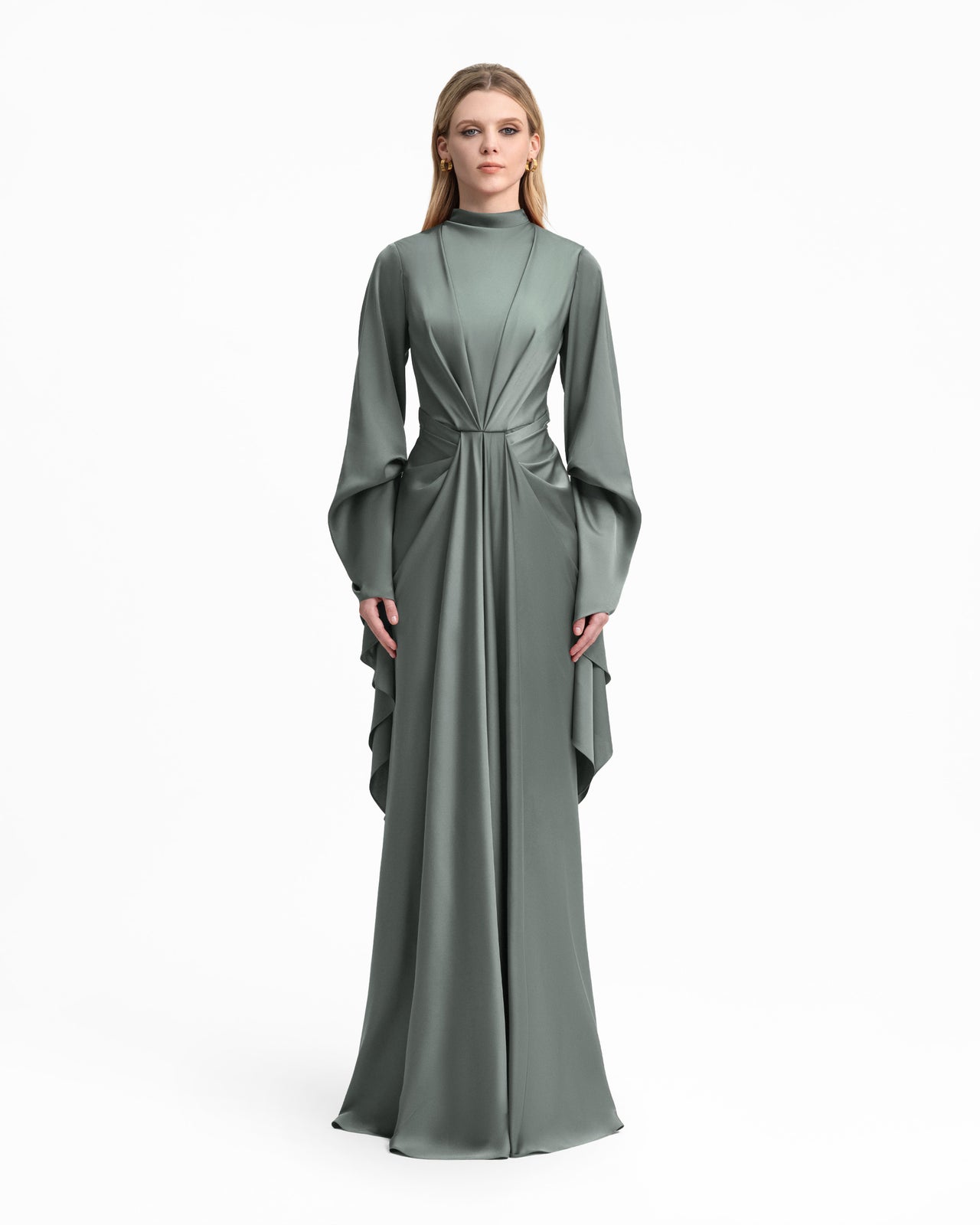 Draped Waist Dress with Ruffled Sleeves
