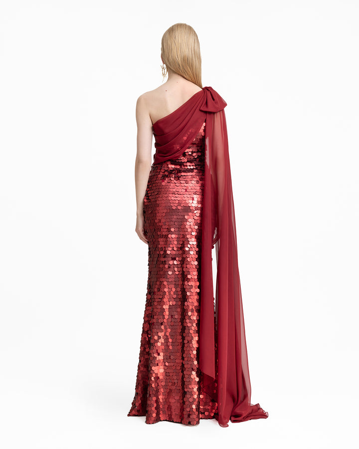 Sequin Dress with Cape Sleeve & Bow