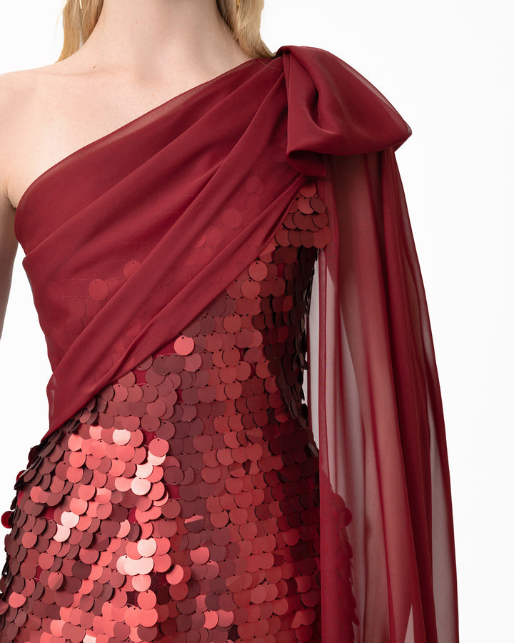 Sequin Dress with Cape Sleeve & Bow