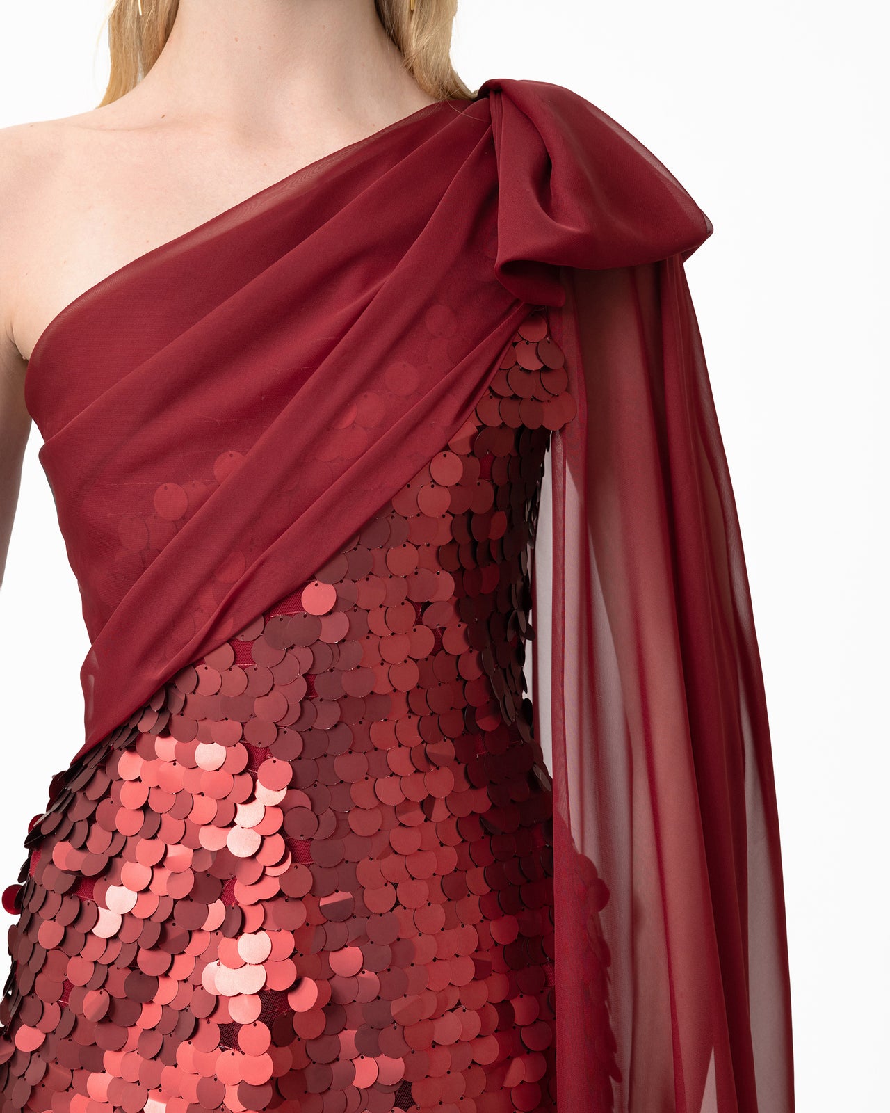 Sequin Dress with Cape Sleeve & Bow
