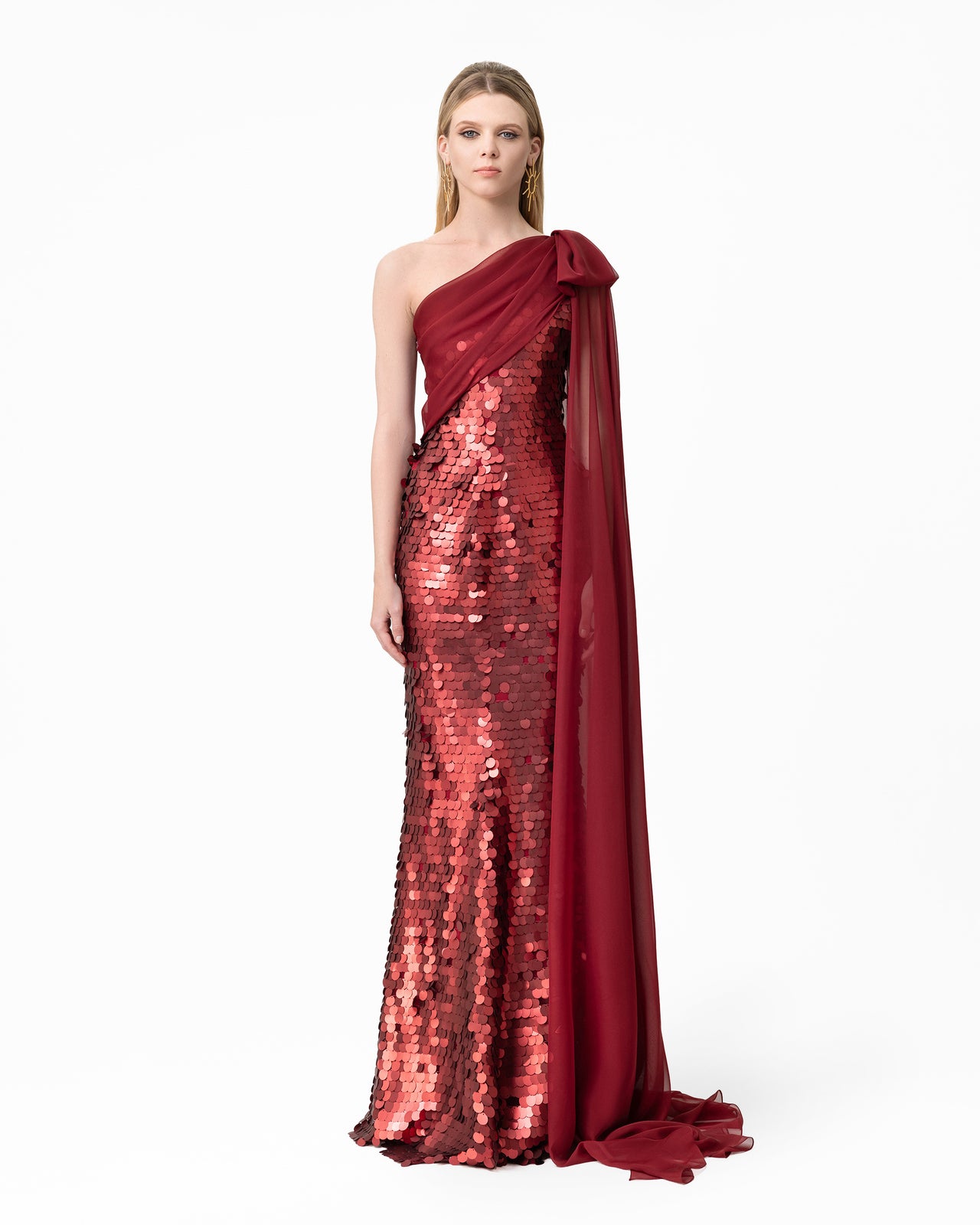 Sequin Dress with Cape Sleeve & Bow