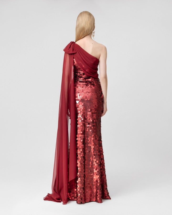 Sequin Dress with Cape Sleeve & Bow - Gemy Maalouf