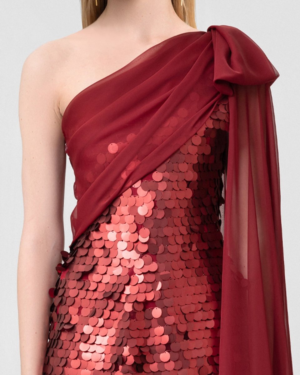 Sequin Dress with Cape Sleeve & Bow - Gemy Maalouf