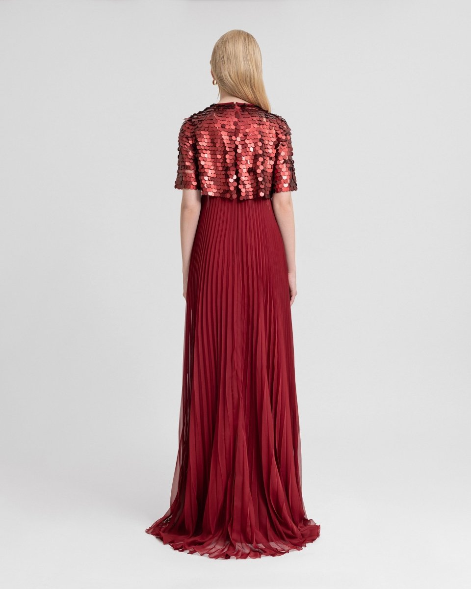 Halter Plissé Dress with Bow and Bolero Sleeves - Gemy Maalouf