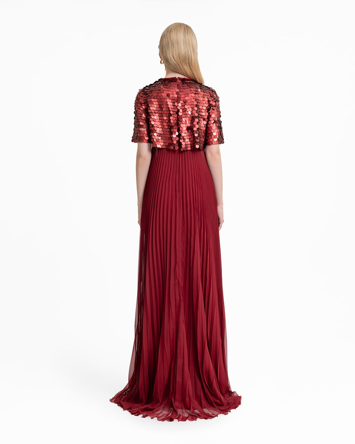 Halter Plissé Dress with Bow and Bolero Sleeves
