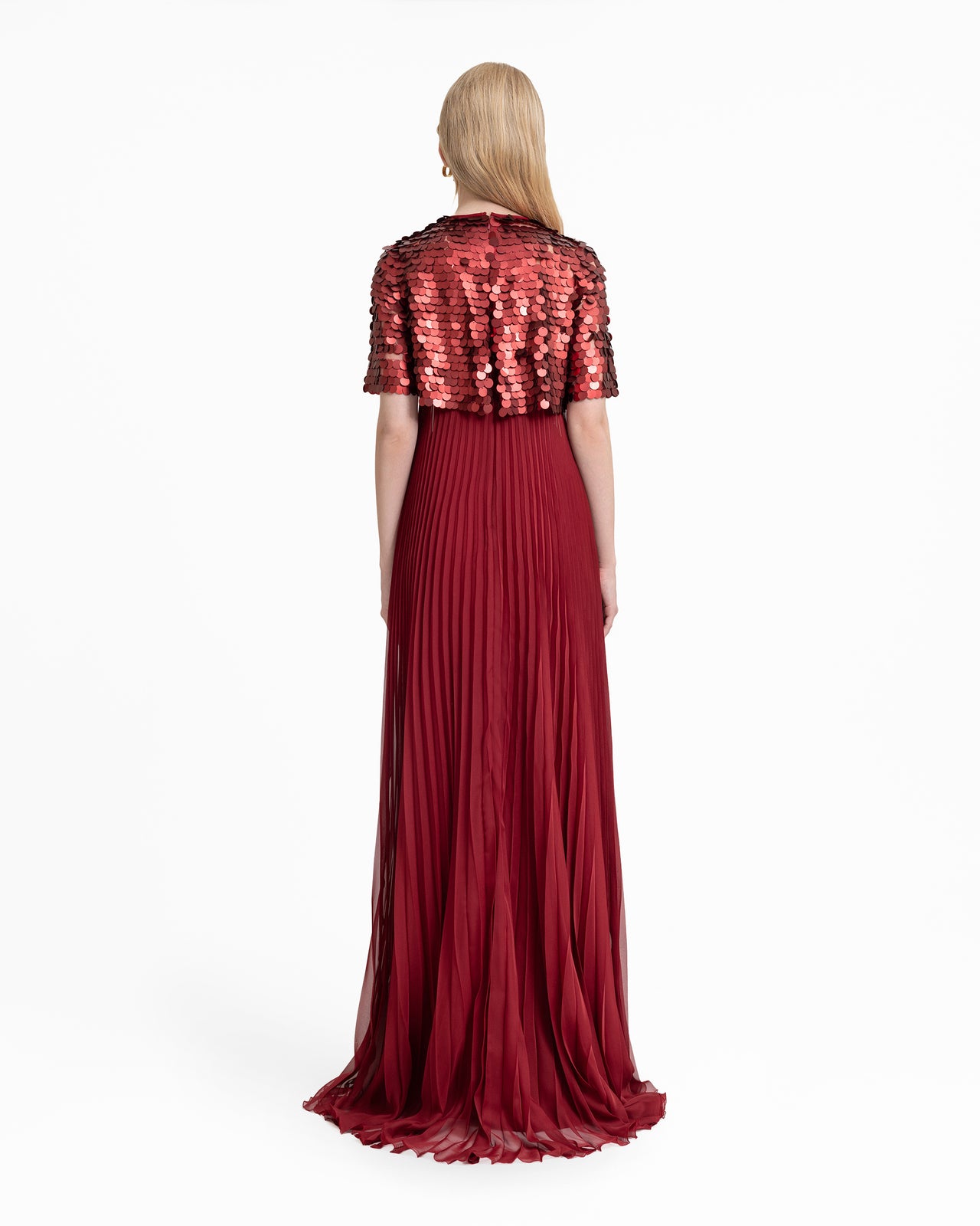 Halter Plissé Dress with Bow and Bolero Sleeves