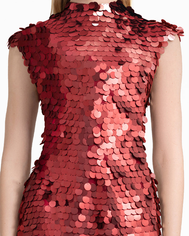 Sequin Dress with Plissé Cape
