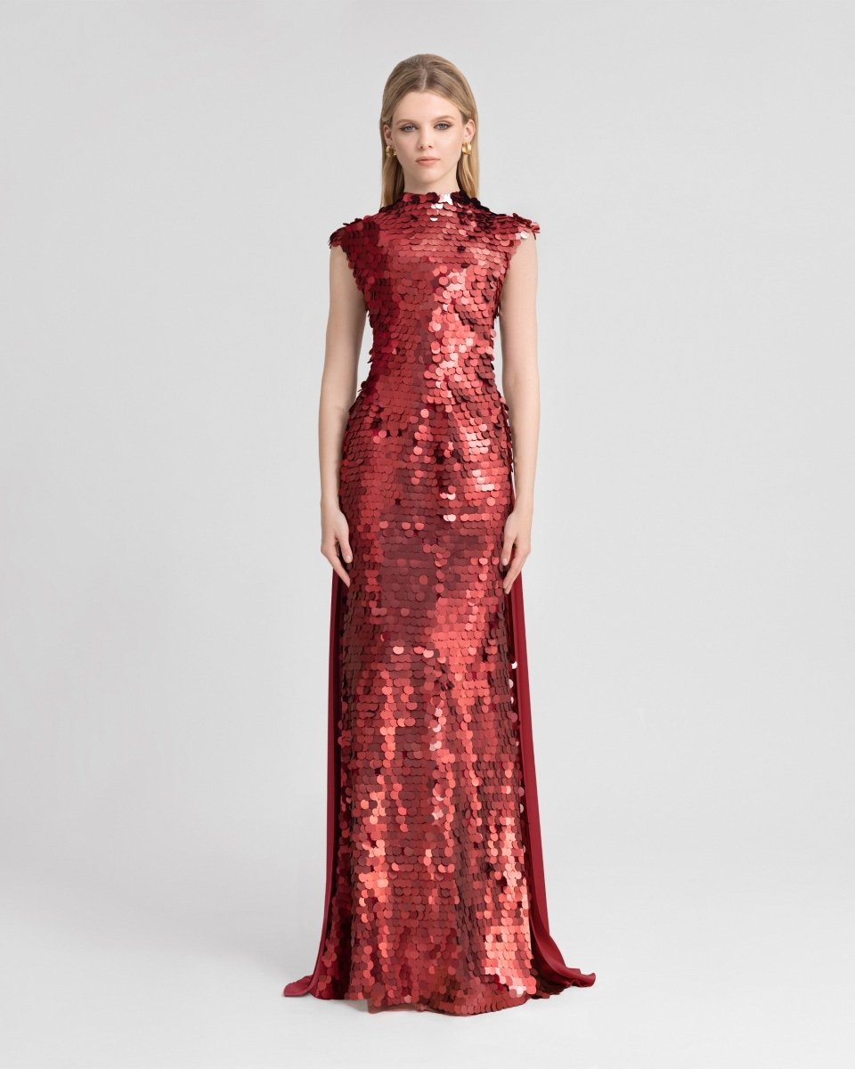 Sequin Dress with Plissé Cape - Gemy Maalouf