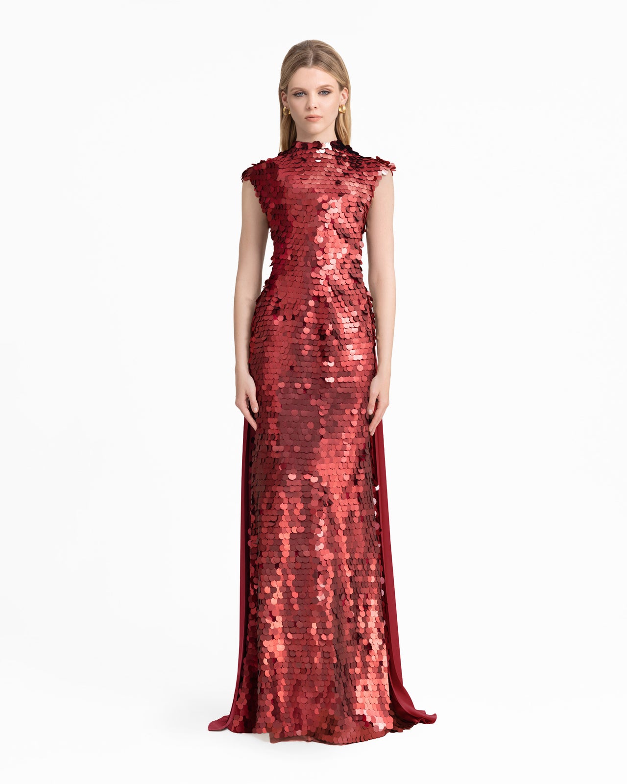 Sequin Dress with Plissé Cape