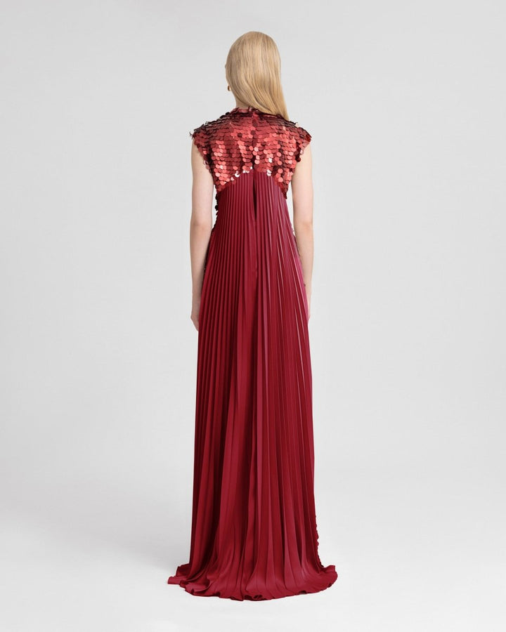 Sequin Dress with Plissé Cape - Gemy Maalouf