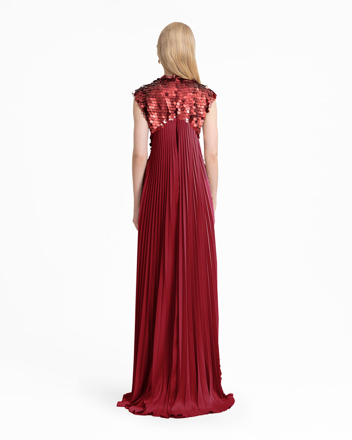 Sequin Dress with Plissé Cape