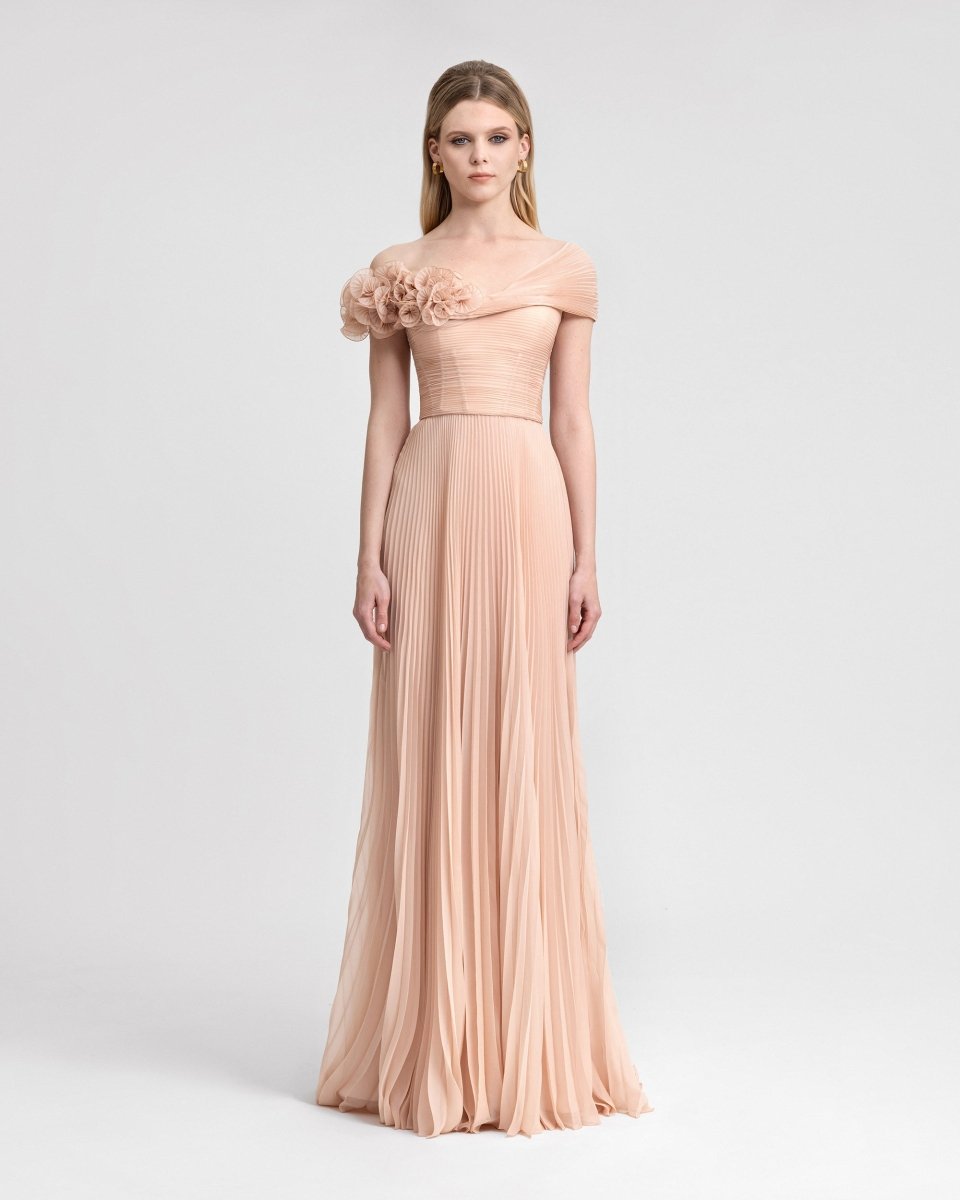 Asymmetrical Chiffon Corset Dress - Gemy Maalouf