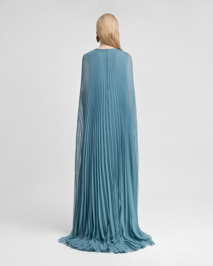 Plissé V - Neck Dress with Cape Sleeves - Gemy Maalouf