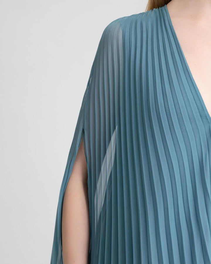 Plissé V - Neck Dress with Cape Sleeves - Gemy Maalouf