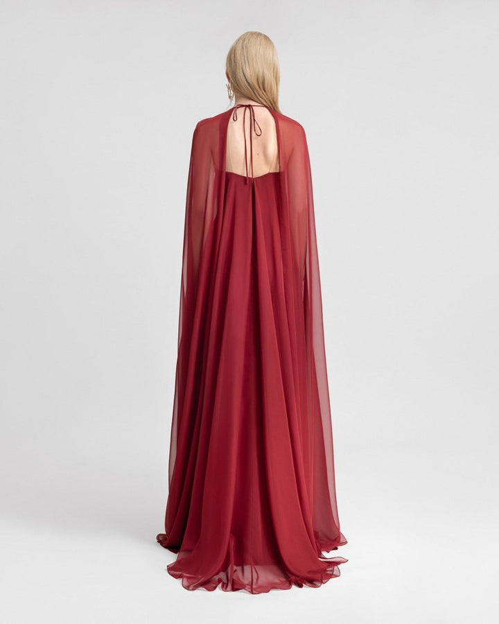 Bow Detail Dress with Cape Sleeves - Gemy Maalouf