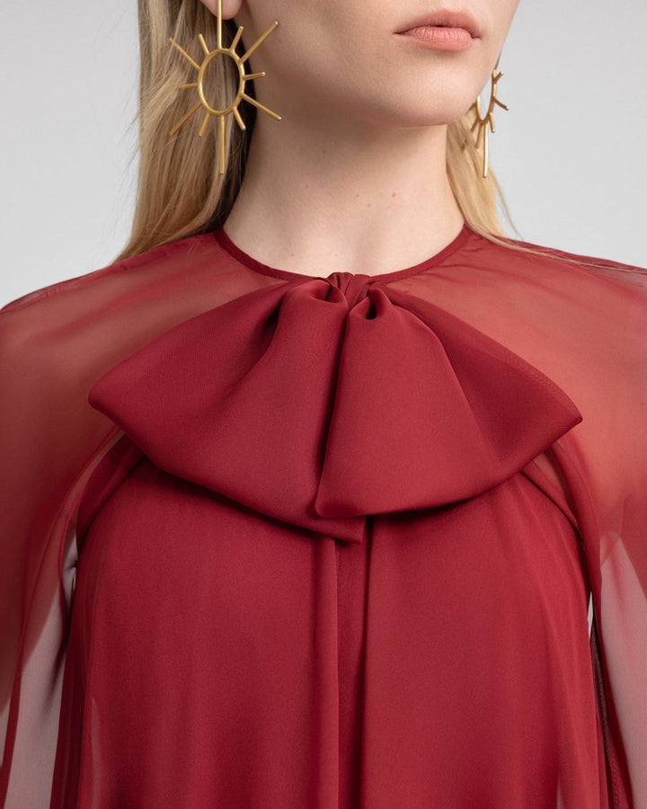 Bow Detail Dress with Cape Sleeves - Gemy Maalouf
