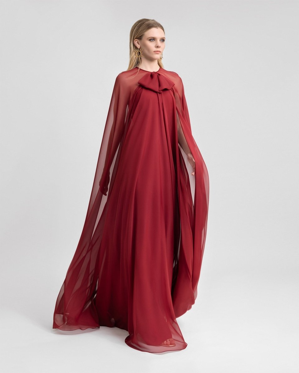 Bow Detail Dress with Cape Sleeves - Gemy Maalouf