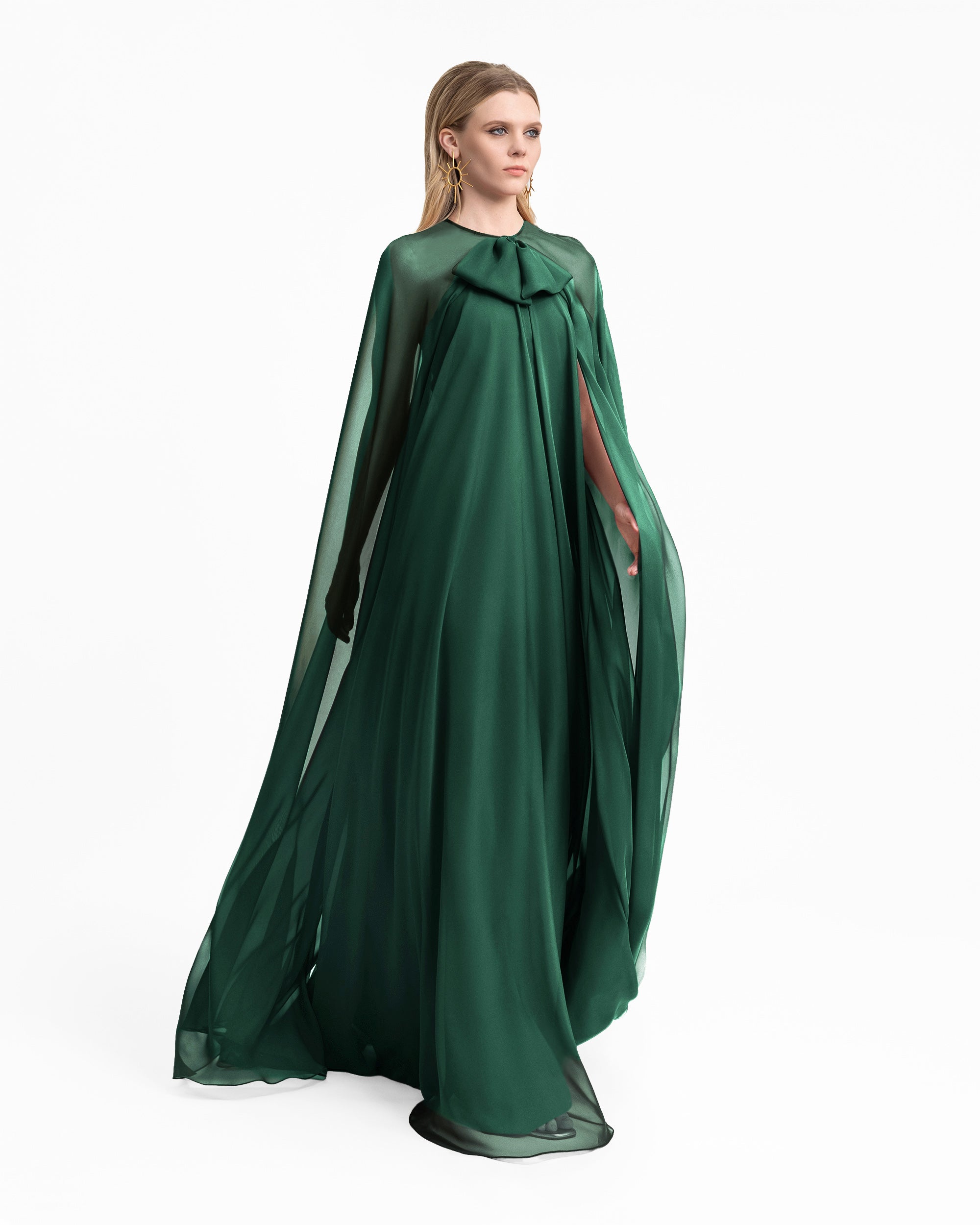 Bow Detail Dress with Cape Sleeves