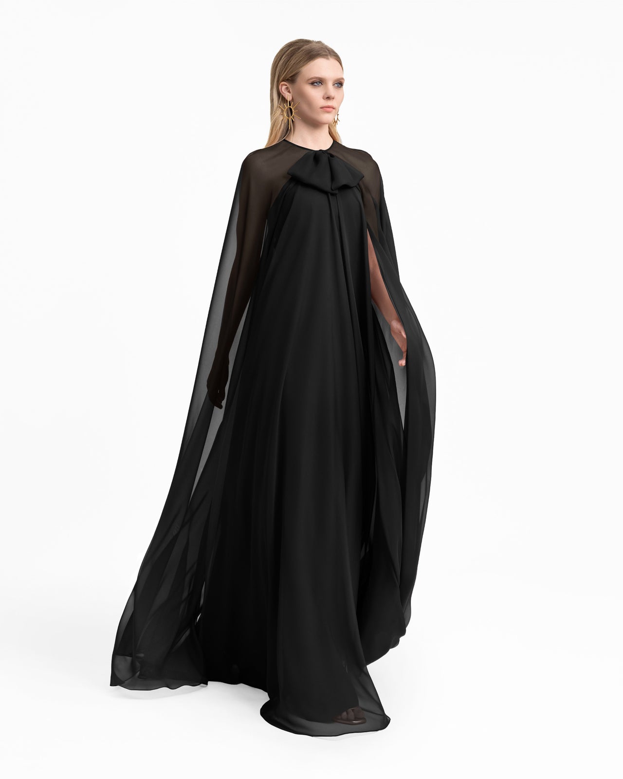 Bow Detail Dress with Cape Sleeves