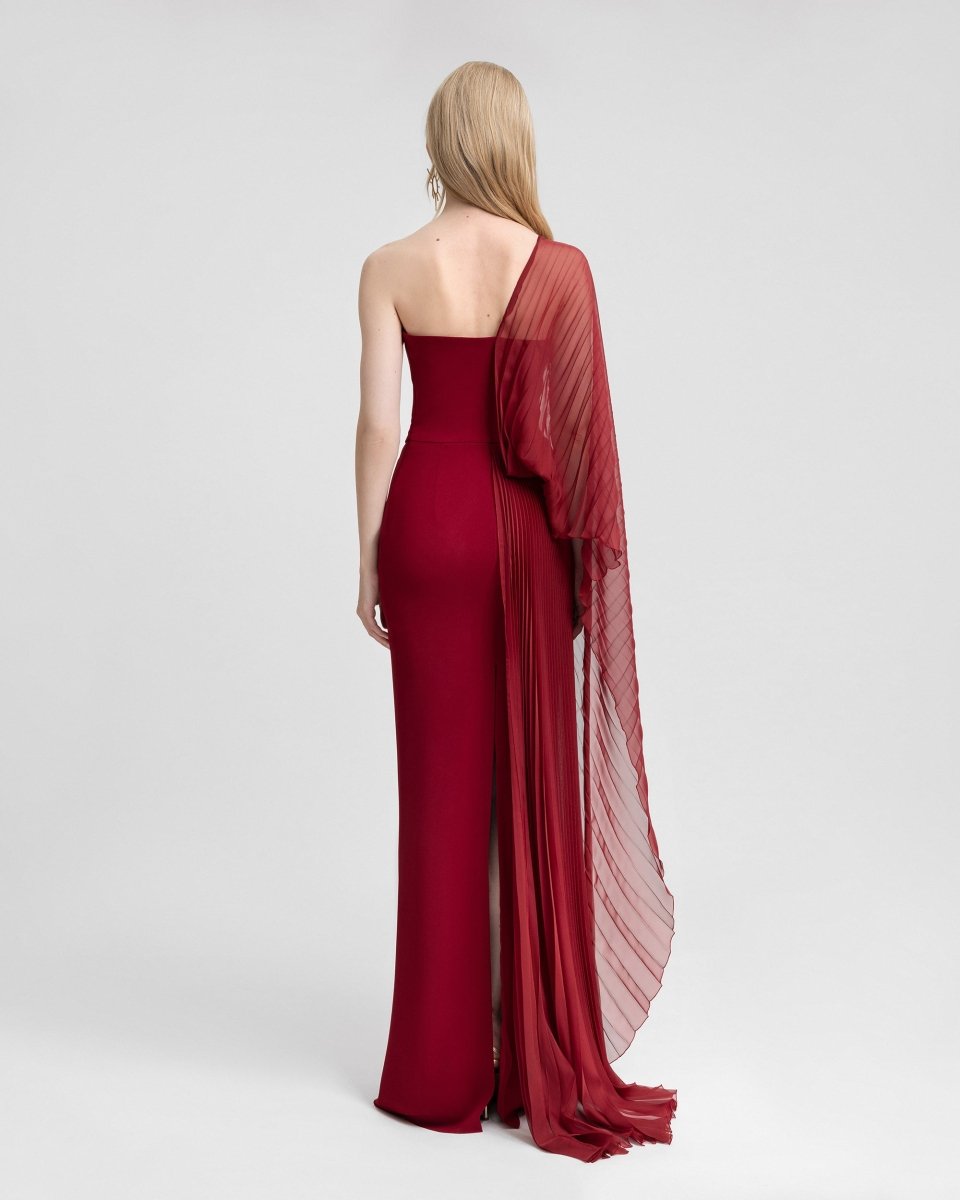 Asymmetrical Draped Dress with See - Through Sleeve - Gemy Maalouf