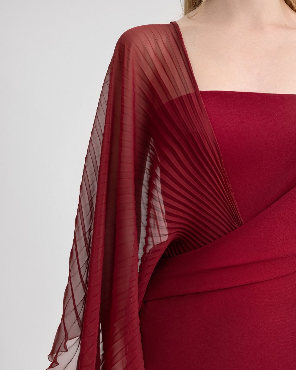 Asymmetrical Draped Dress with See - Through Sleeve - Gemy Maalouf